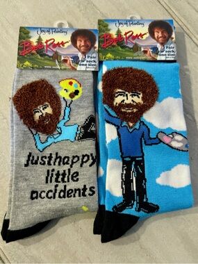2 Pair of Bob Ross Crew Socks, Size Men’s 8-12 / Women’s 9-14  Furry Hair Style